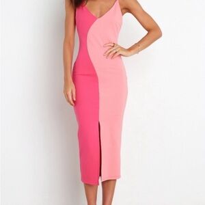 Petal & Pup Pink Bodycon Midi Dress with Slit- Camela Dress